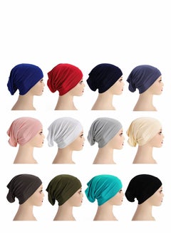 اشتري Hijab Undercap Scarf, 12Pcs Under Caps for Women Men Turban Head Wraps Solid Color Tube Unisex في السعودية