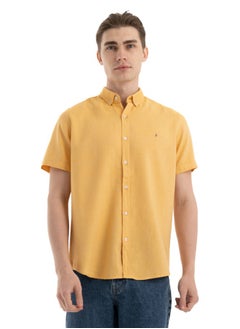 Buy Shirt Men's Stylish Half-sleeve Plaid Oxford, Yellow in Egypt