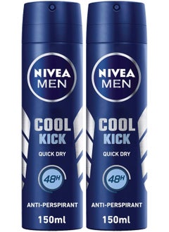 Buy Nivea Cool Kick, Deodorant For Men Fresh Scent Spray Pack Of 2 150ml in UAE