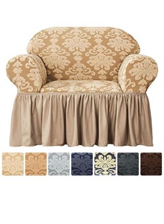 Buy One Seater Stretchable Sofa Cover with Ruffle Skirt Dark Beige 80-120cm in Saudi Arabia