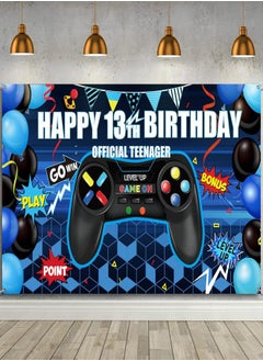 اشتري Happy 13th Birthday Video Game Backdrop Banner, Level 13 Up Birthday Background with Game Controller Print Gaming Theme for Photography, Photo Props, Video Game Party Wall Decoration (Blue) في مصر