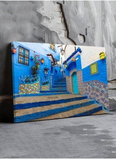 Buy Canvas Wall Art Stretched Over Wooden Frame with The Blue City Chefchaouen in Morocco in Saudi Arabia