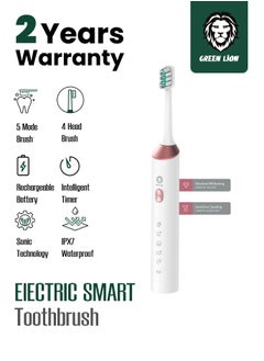 اشتري Electric Toothbrush with 5 Modes & 4 Brush Heads, Suitable For Sensitive & Color Teeth, Standard Whitening, Intelligent Timing, Slim Design, IPX7 Waterproof - white في الامارات