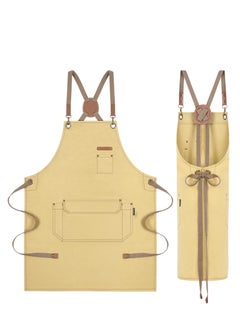 Buy Chef Apron with Cross Back Straps for Men Women Cotton Canvas Apron for Artists Painting Kitchen Cooking in Saudi Arabia