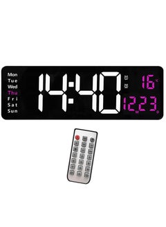 Buy Digital Wall Clock, 16 Inch LED Big Display with Indoor Temperature Calendar Wireless Remote Control Adjustable Brightness Plug in for Living Room Kitchen Bedroom (Pink) in Saudi Arabia