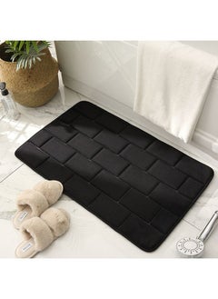 Buy Absorbent Brick Grain Bathroom Non-Slip Floor Mat Black in Saudi Arabia