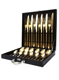 Buy Stainless Steel Knife, Fork And Spoon Cutlery Set, Western Steak Knife And Fork Wooden Gift Box 24-Piece Set in UAE