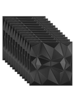 اشتري 12 PCS 3D Wall Panels 3D Diamond Texture Wall Panels PVC Wallpaper Panels Wall Decoration Covering 50x50CM Black في الامارات