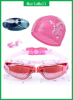 Buy Fogproof Swimming Goggles With Swimming Cap and Earplug Set Pink in Saudi Arabia