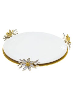 اشتري 2-piece Platter Set With Stand, gold/white 30 cm في الامارات