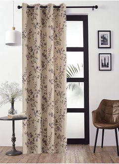 اشتري Plum Blossom Print Thermal Insulated Blackout Curtain for Bedroom Dining Studio Office Beige/Black 100x130/100x200/100x250cm في السعودية