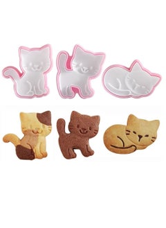 Buy Cat Shape Animal Plunger Cookie Cutters Set, 3pcs Cat Cookie Cutter Shapes Plastic Biscuit Cutter Set Animals Cookie Stamps Fondant Cake Decorating Tools in UAE