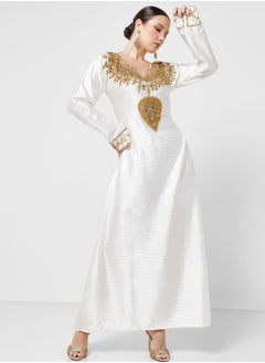 Buy Embellished V- Neck Jalabiya in UAE