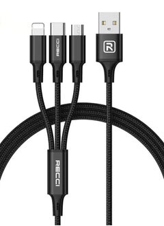 Buy 3 IN 1 USB Fast Charging Cable Nylon Braided USB to Type C and Lighting and Micro 1.2M Multiple Charging Cable for iPhone Series Samsung Series, iPad Pro, iPad Mini, MacBook Pro/Air/iPhone Black in UAE