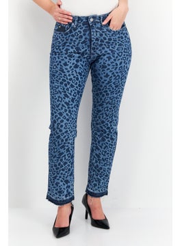 اشتري Women Regular Fit Animal Pattern Denim Jeans, Blue في الامارات