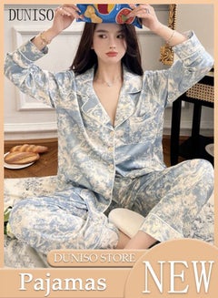 Buy 2-Piece Women's Soft Pajamas Set Long Sleeve Silky Sleepwear Loungewear Button-Down Nightwear Pajama Sets Spring And Autumn Home Wear Long Sleeve Top And Pants in UAE