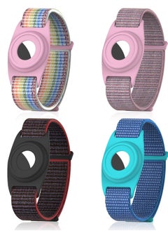 Buy 4 Pcs Nylon Children's Wristband Compatible with Apple Airtag Bracelet with Tpu Protective Case Adjustable Anti-loss Finding Case for Children and Elderly (pink + Rainbow + Black + Blue) in UAE