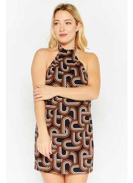 Buy Women Abstract Print Mini Dress, Brown/Black in UAE