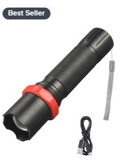 Buy Mini LED Flashlight Built-In Battery Zoom Rechargeable Flashlight Waterproof Camping Self Defense Flashlight in Saudi Arabia