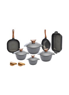 Buy Set Of 9 Pcs 3 Pots + 3 lids + 1 Pan + Grill + Wok in Egypt