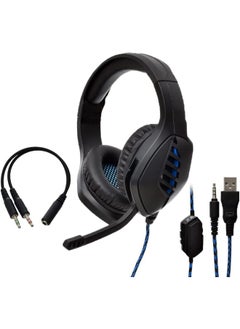 اشتري J1 High Quality LED Light Gaming Surrounding Headset With Noise Cancelation Microphone USB+3.55mm Jack For PC & Playstation - Black Blue في مصر