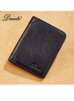 Buy Men's Genuine Leather RFID Anti-theft Brush Vertical Three-sided Retro First-layer Cowhide Wallet Retro Black (Anti-theft Card Swiping) in Saudi Arabia