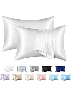 اشتري Rishahome 2-Pieces Soft and Smooth Silky Satin Pillow case with Envelope closure ,  Best care for Hair and Skin , Breathable , 51x102+12cm White في الامارات