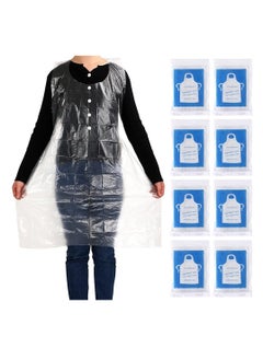 Buy Disposable Aprons, Clear Plastic Large Waterproof Disposable Aprons Smocks for Painting Cooking Teaching DIY 100pcs in Saudi Arabia