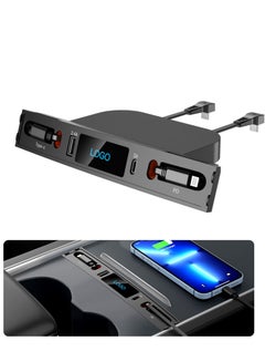 Buy Car USB Charger Multi Port for 2021 2022 2023 Tesla Model 3/Y | Tesla USB Hub with Blue Led Light | Tesla Model 3/Y Accessories 100% Fit Center Console Adapter | Tesla Phone Charger in UAE