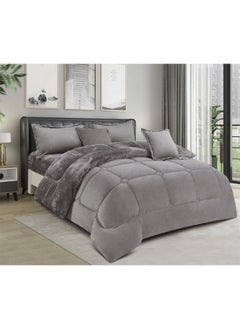 Buy Winter single bed sheet, 4 pieces, two sides, velvet side and fur side, size 170x220 cm in Saudi Arabia