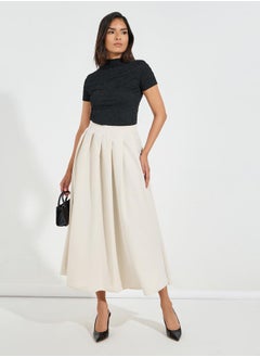 Buy Solid Box Pleated Flared Maxi Skirt in Saudi Arabia