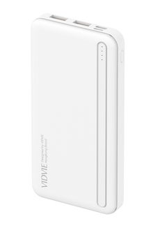 Buy Vidvi pb773 power bank 10000 mAh with two USB ports, a Type-C port, a Type-A port, and a high-quality polymer battery, color - white in Egypt