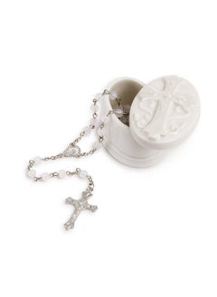 Buy Rosary Classic White 3 X 2 Glossy Porcelain Decorative Trinket Box Set in UAE