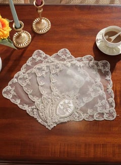 Buy 4-Piece European Style Mesh Embroidery Lace Placemat Table Mat for Coffee Tea Cup Dessert Tray White 26 x 26 Centimeter in UAE
