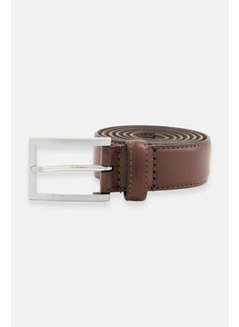 Buy Men Plain Leather Buckle Belt, Brown in Saudi Arabia