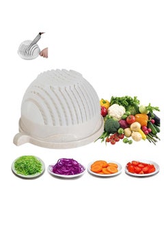 Buy Salad Cutter bowl Veggie Choppers and Dicers, Veggie Chopper, Multi-Functional Fast Salad Cutter Bowl Safe Effective Fruit Vegetable Salads Maker Chopper Strainer Fresh Salad Slicer Bowl (Beige) in UAE