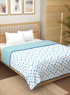 Buy Summer Dohar/AC Blanket 100% Cotton 150 GSM Reversible,Light Weight, three layer design,Leaf printed 225cm X 235cm for double bed (White & Blue) in UAE