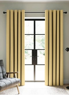 Buy Amali Blackout curtains 2 Panels for living room Decor or bedroom window, noise reduction and light blocking with 20 Grommets in 2 panels long 274cm and 127cm in width Yellow Curtains (Yellow) in UAE