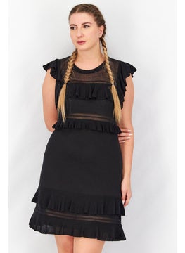 اشتري Women Ruffled Detail Mini Casual Dress, Black في السعودية