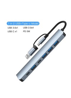 Buy USB C + USB Type A Hub 7 in1, USB C Adapter with Two USB-C Ports, USB 3.0, Compatible with MacBook Pro & Air USB C Laptop and Other Type C Devices in Saudi Arabia