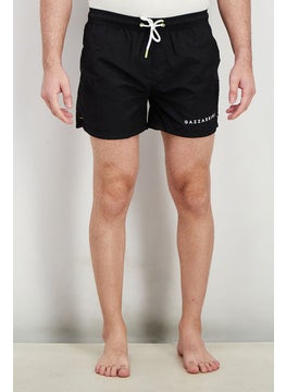 Buy Men Logo Print Drawstring Board Short Swimwear, Black in Saudi Arabia