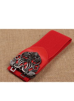 Buy 65cm Korean Version Of The Imperial Palace Carved Wide Belt For Women With Elastic Red in UAE