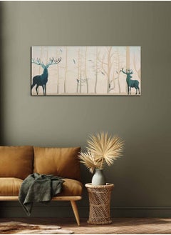 Buy Framed Canvas Wall Art Stretched Over Wooden Frame, Panorama Orientation Deer and Forest Abstract Art Painting, For Home, Living Room, Office Décor in Saudi Arabia