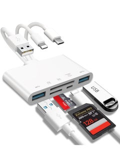 اشتري Memory Card Reader for iPhone/iPad, USB C and USB A Devices - 5-in-1 OTG Adapter for SD, Micro SD, SDHC, and SDXC Cards في الامارات