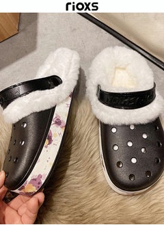 Buy Unisex Adults Mens Womens Floral Printed Clog Autumn Fluffy Slippers Fuzzy Warm Sandals Shoes in Saudi Arabia