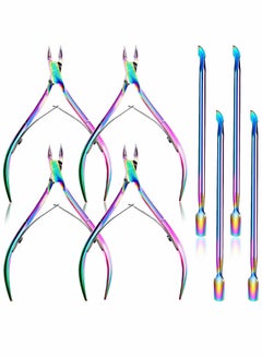 Buy Cuticle Trimmer with Cuticle Pusher, Stainless Steel Cuticle Nippers Remover Cuticle Nipper Cuticle Scissors Remover Manicure Pedicure Tools for Fingernails and Toenails (8 Pcs, Rainbow Color) in UAE