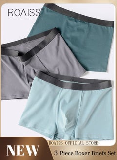 Buy Set of 3 Men's Boys Cotton Boxer Briefs Breathable Soft Underwear Summer Stretch Large Size Plus Fat Men's Boxer Briefs in UAE