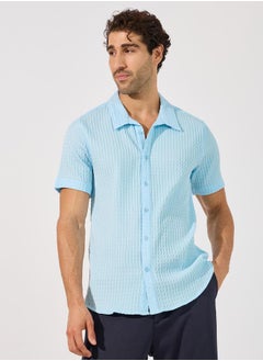 Buy Waffle Texture Regular Fit Collared Shirt in Saudi Arabia