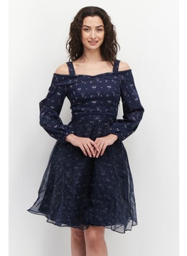 Buy Women Floral Print Casual Midi Dress, Navy Combo in UAE