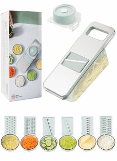 Buy Vegetable Chopper Food Chopper Slicer Veggie Chopper Grater Multifunction with Handle Multi Blade Kitchen Food Vegetable Chopper Cutter with Container Drain Basket for Fruit Onion Potato, 8 Pieces in UAE